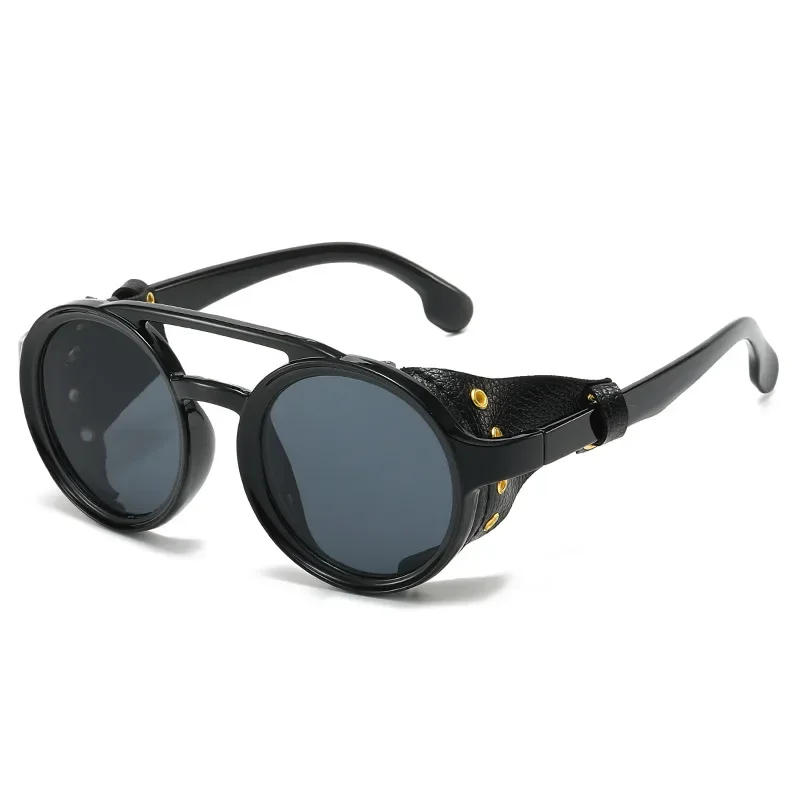 Retro Anti-UV Sunglasses Men Women Leather Round Glasses Vintage Goggles Anti Wind Outdoors Sports Eyewear UV400