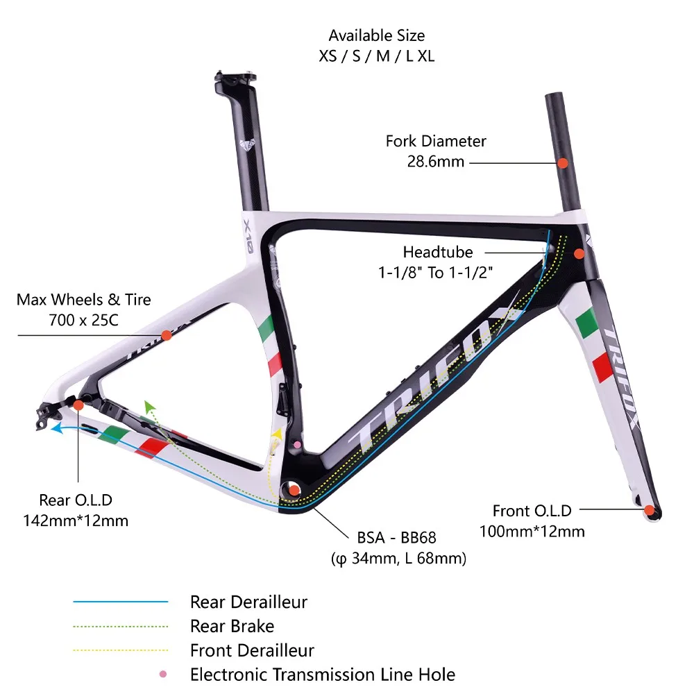 Road Bike Framest Bicycle Installable DI2 / Mechanical Derailleurs Bicycles Carbon Fibre TRIFOX X10TA Bycicle Bikes Frame