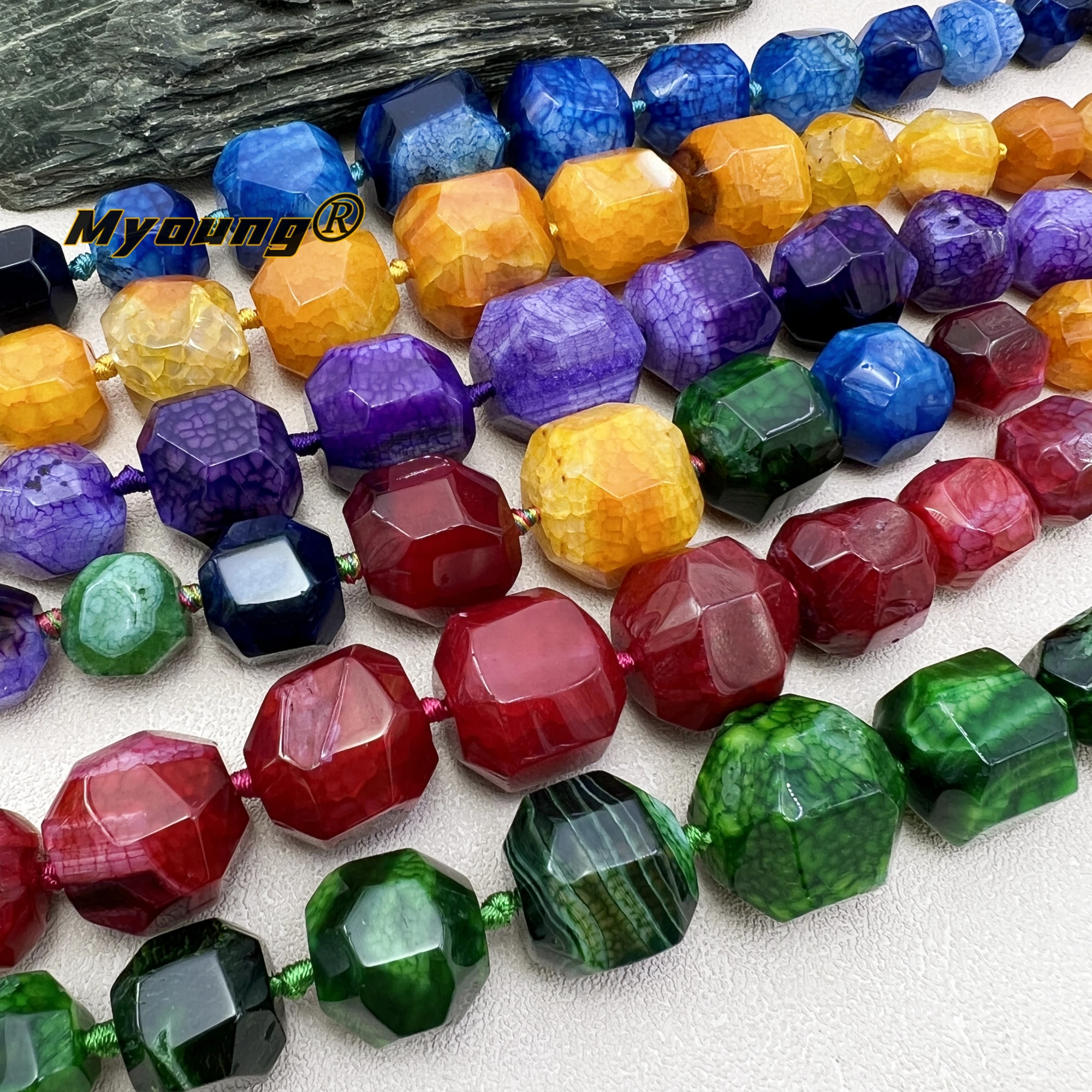 20Inchs Graduated Multicolor Large Dragon Veins Agates Cutting Nugget Beads For DIY Choker Necklace Making