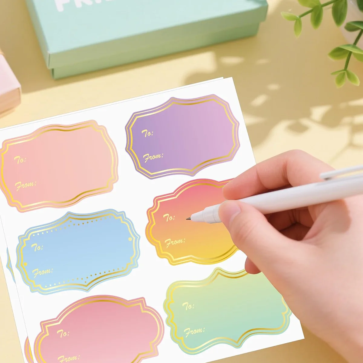Palace Style Gold Foil Name Stickers Dopamine Premium Look Handwritable Self Adhesive From To for Gift Tag Decoration