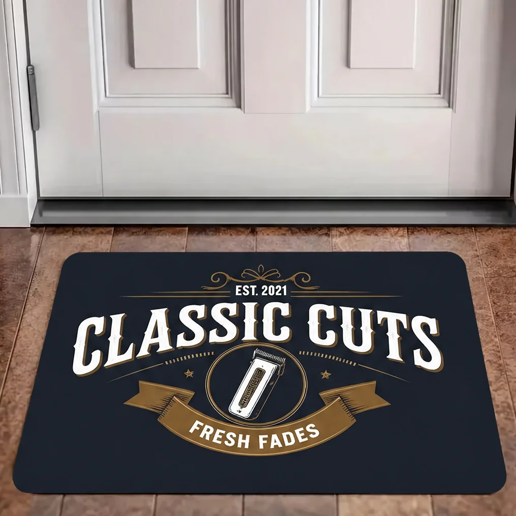 Classic Cuts Barber Shop Doormat Front Door Mat Vintage Barber Clipper Print Entryway Floor Rug Salon Home Decor