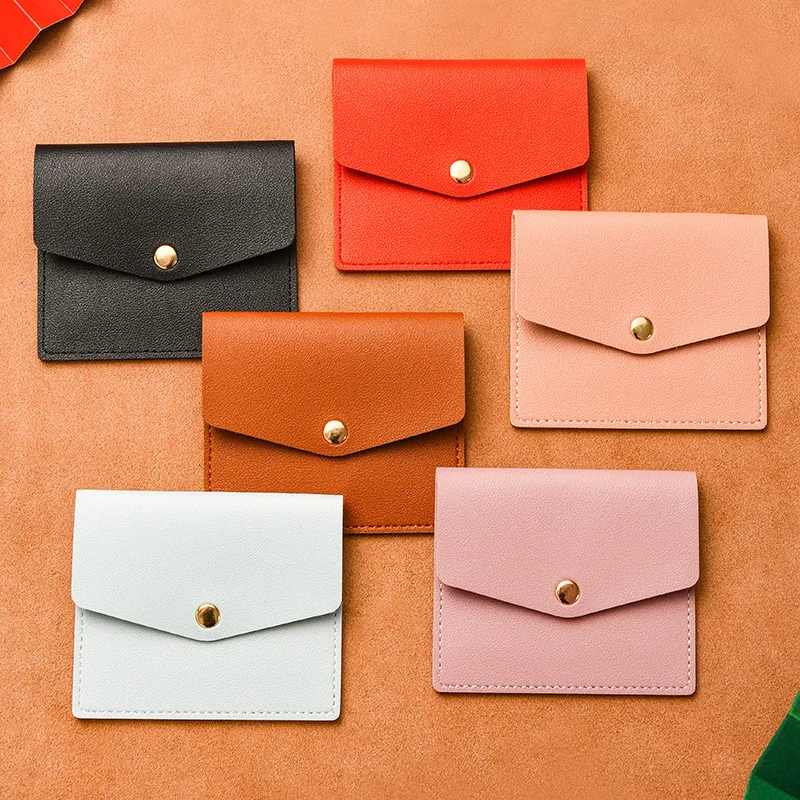 Fashion Solid Mini Thin Leather Card Holder Coin Purse for Women Girls Small PU Multi-card Hasp Wallet Credit ID Cards Organizer