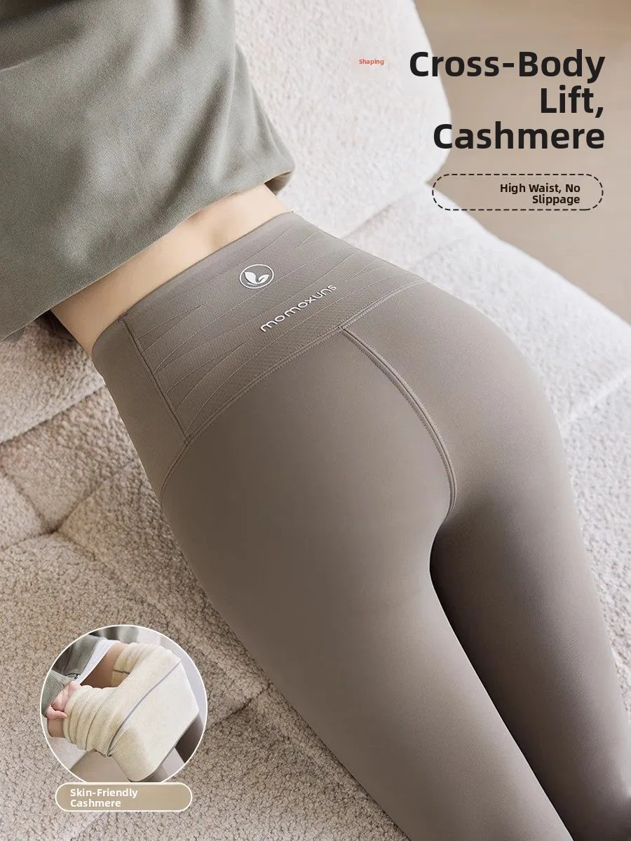 

Ladies Thiened Fce Lined Camere arkskin Yoga Pants High Waist Leggings Faionable Warm Casual Print Butt Lifting