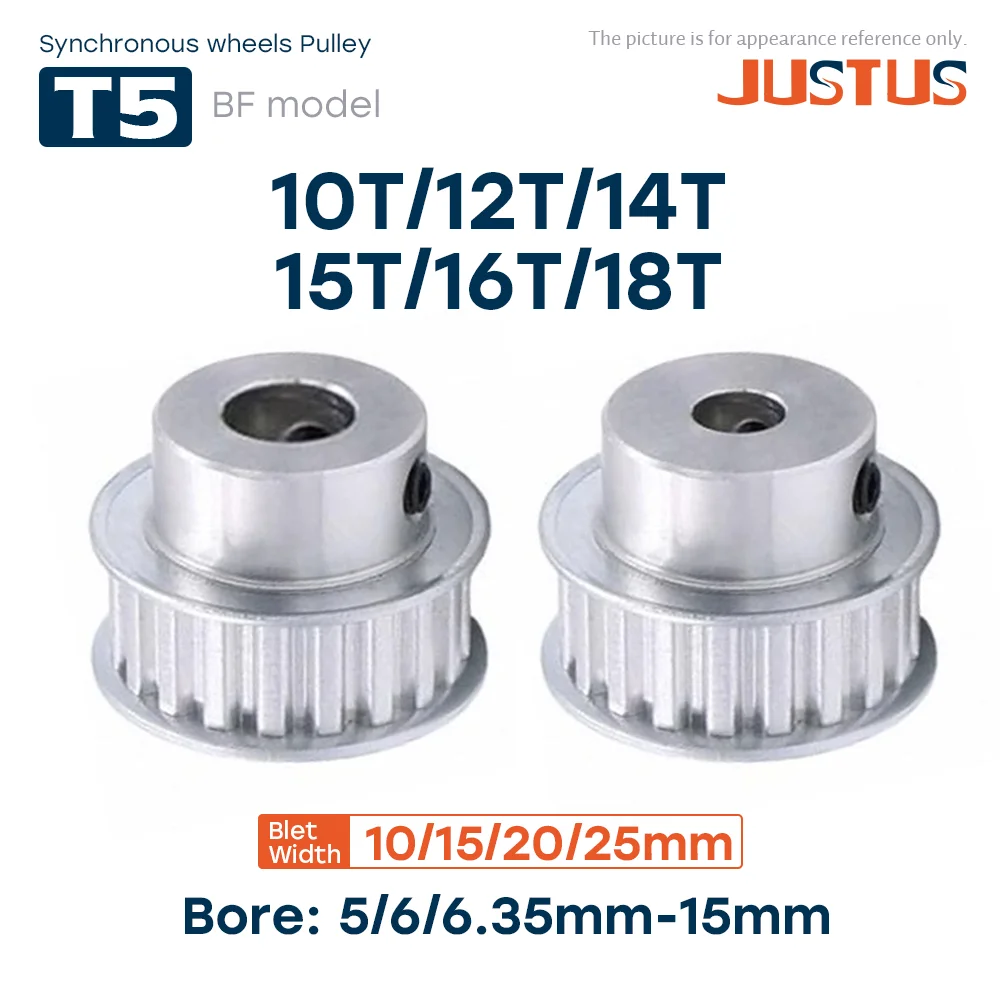 Alloy Wheels T5-10T/12T/14T/15T/16T/18T Bore Size 5mm To 15mm Timing Pulley Teeth Pitch 5mm For Width 10/15/20/25mm Rubber Belt