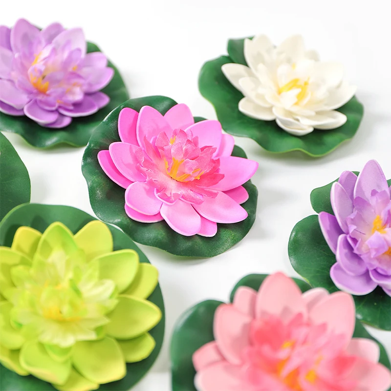 1/5/12Pcs Lotus Artificial Flower Floating Fake Lotus Plant Lifelike Water Lily Micro Landscape for Pond Garden Decortions