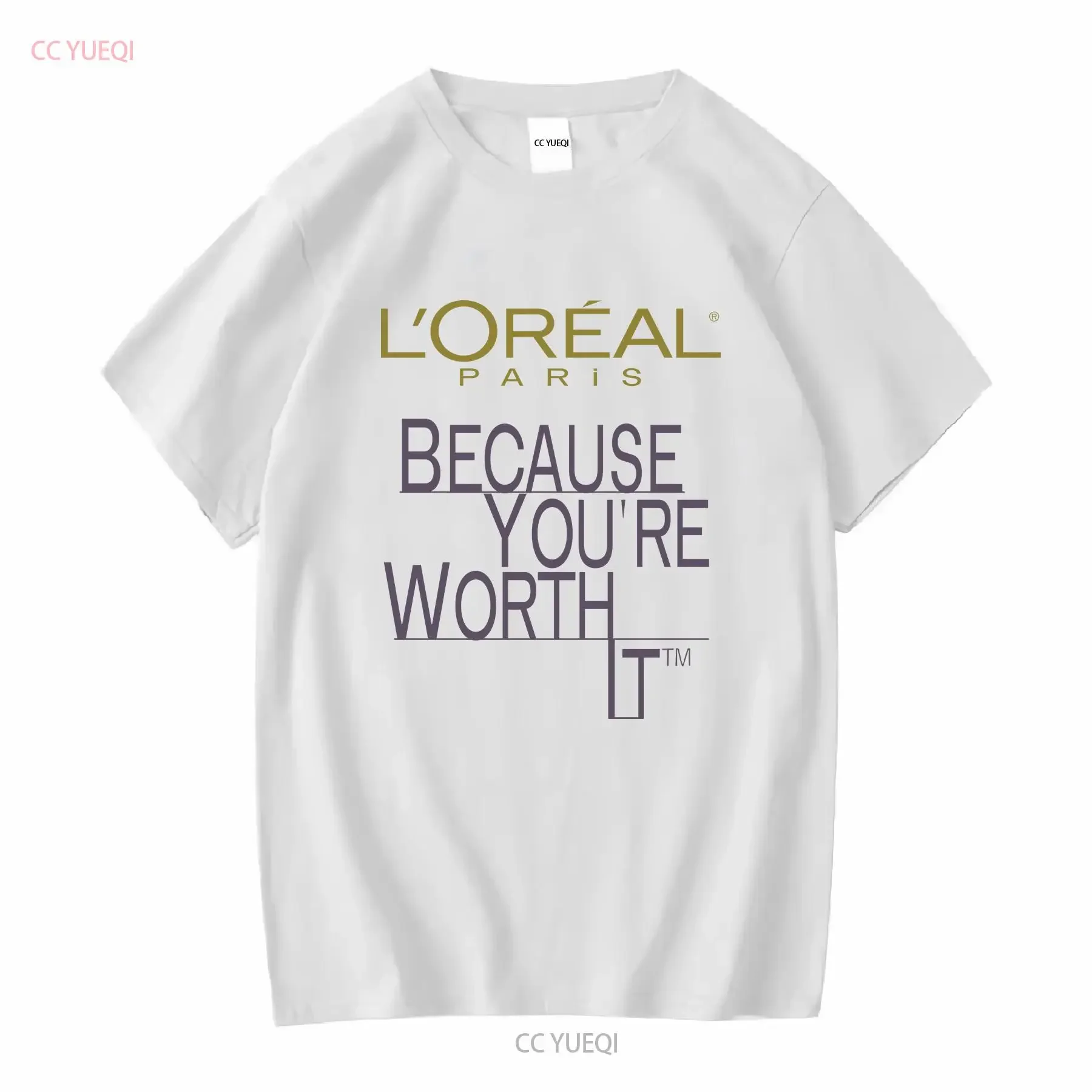 نادر خمر L أوريال باريس لأنك تستحق ذلك تي شيرت 90s العناية بالبشرة الأبيض XL خمر غسلها عارضة أنيقة مصمم الملابس