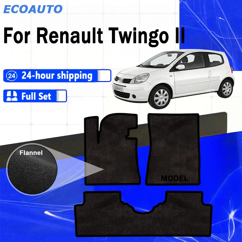 ECOAUTO Flannel Velour rugs set for Renault Twingo II hatchback (2007-2014) -Black