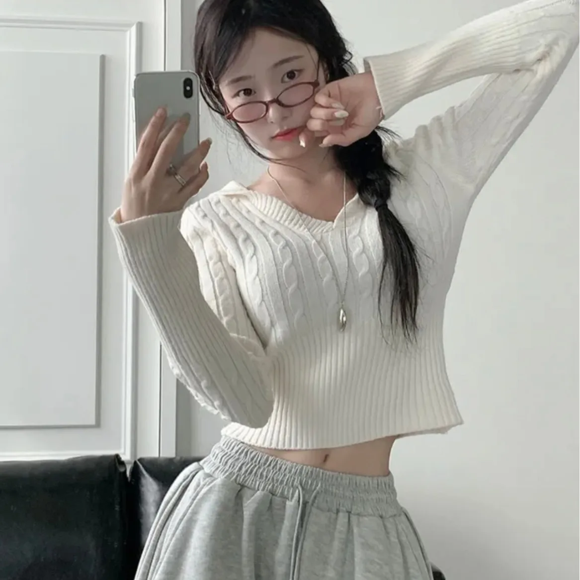 

Women's Knitted Long Sve V-Ne Slim Fit Sweater Autumn Winter New Sle Faionable Tassel Twist Hat Chic Top