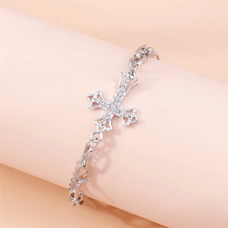 Aihua Gothic Goldfarbenes Kristallkreuz-Fußkettchen für Frauen, Fußschmuck, Sommer, Strand, sexy, weibliches Barfuß-Knöchelarmband für das Bein – Detail 9