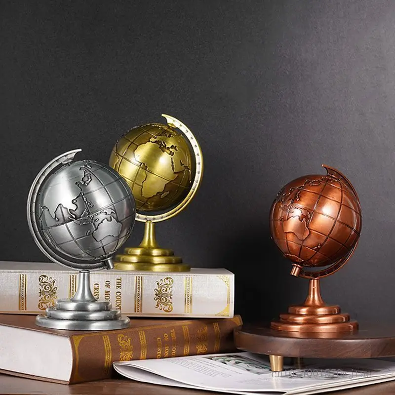 Creative Retro Metal Globe Ornament, Bronze, Red Copper, Office Decor, Study Desk, Home, Bedroom, Living Room Decoration, 1Pc