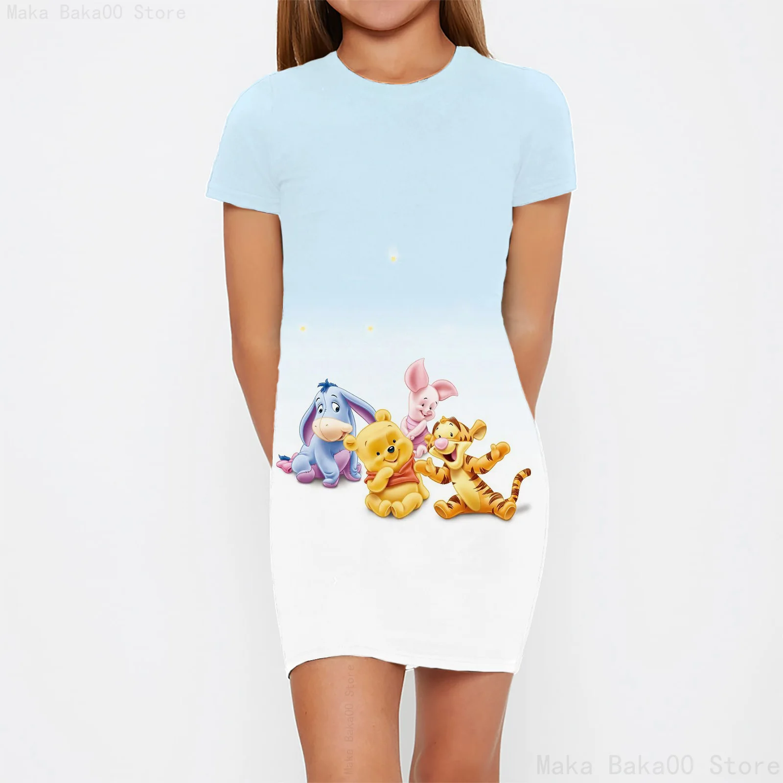 New summer teenager role play dress dress 2024 girls tight round neck dress Disney Bear sweet princess dress image 3