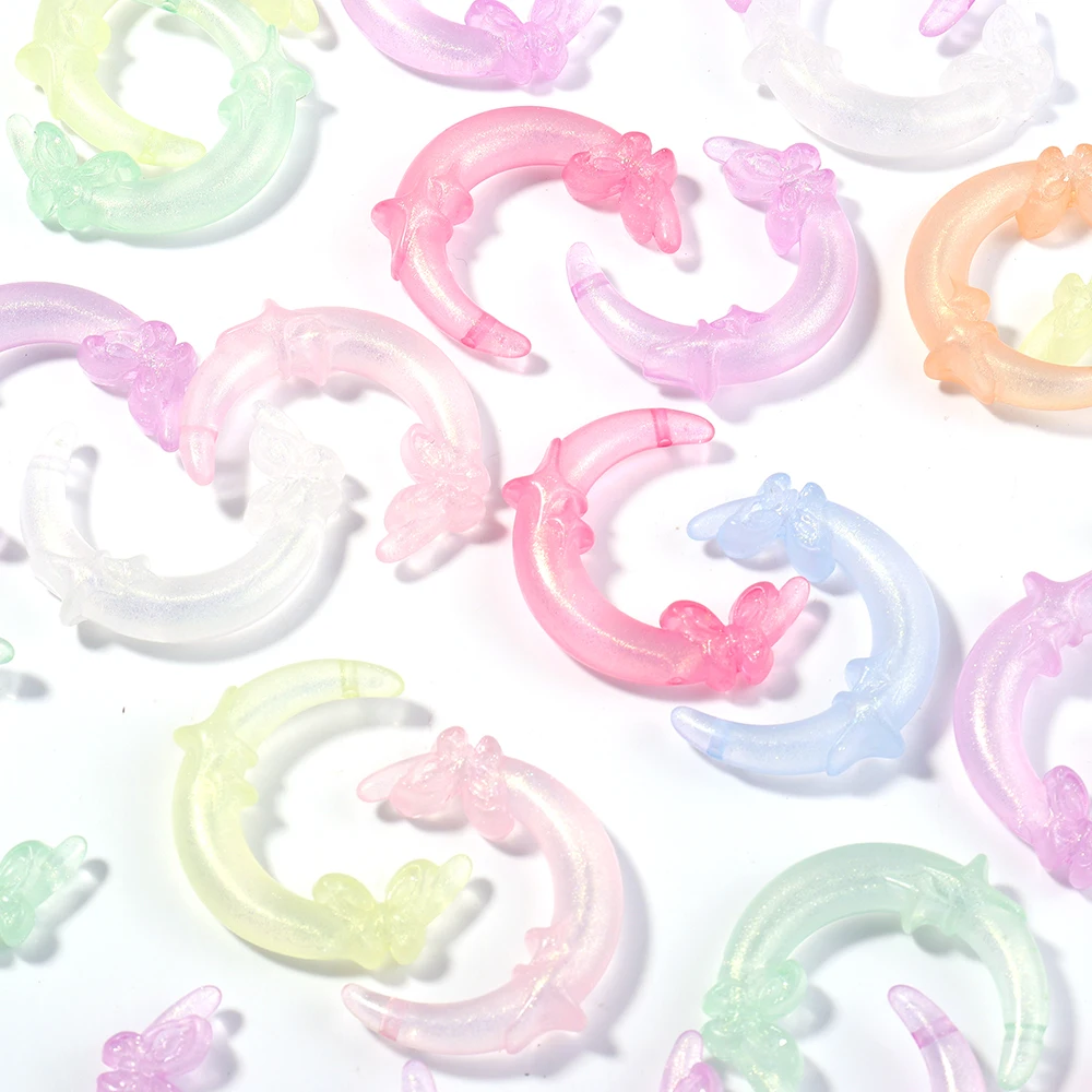 10pcs/lot Moon shaped Stars Butterfly Acrylic Beads Colorful Luminous Loose Beads For DIY Charms Phone Chain Earring Accessories