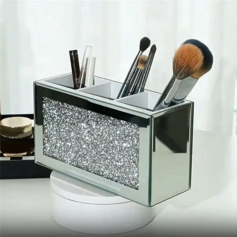 Present Makeup Brush Holder Organizer Bling Crushed Diamond Glass Mirrored Jewelry Boxes Women Jewelry Organizer Storage Boxes