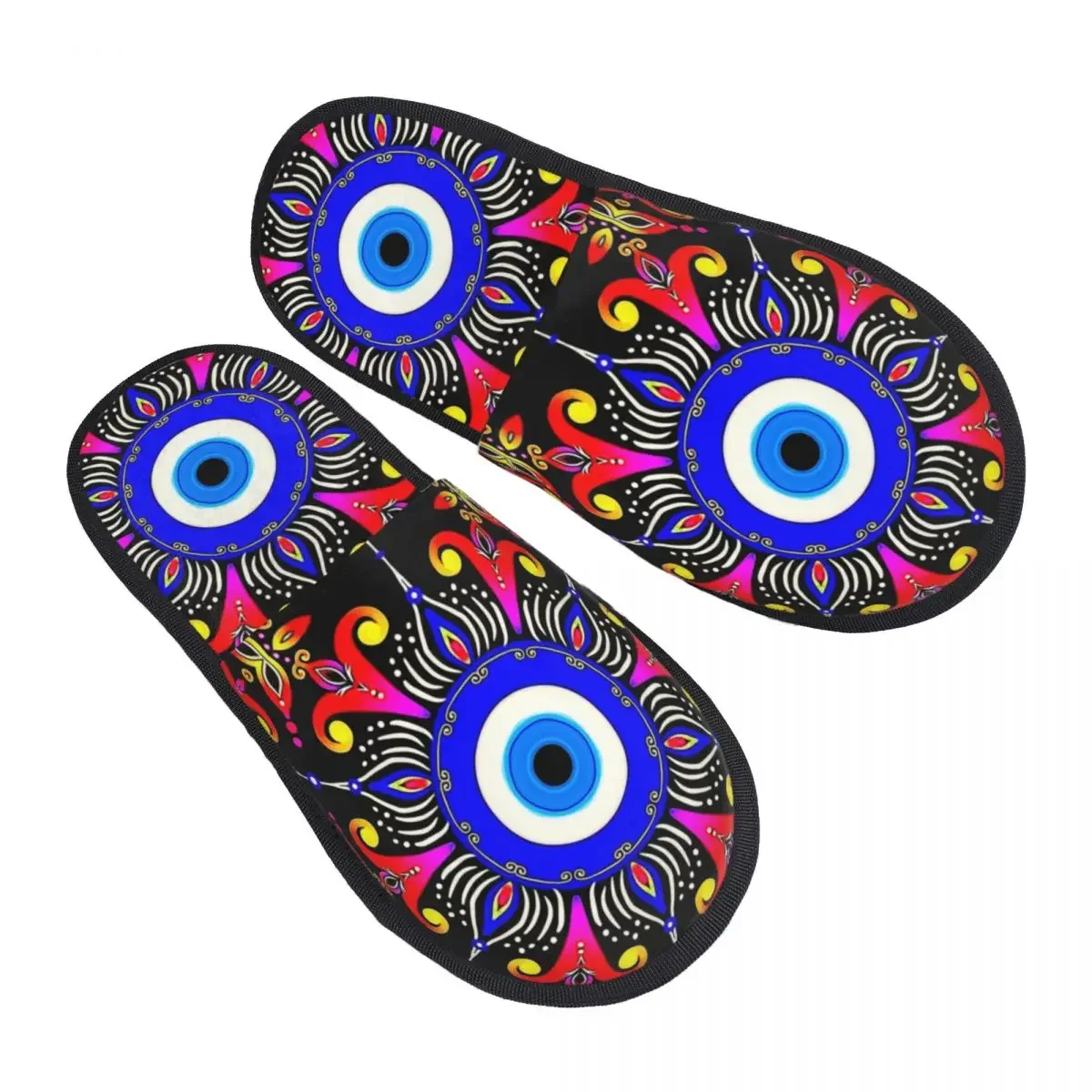 Mediterranean Evil Eye House Slippers Women Cozy Memory Foam Turkish Amulet Culture Slip On Bedroom Slipper Shoes