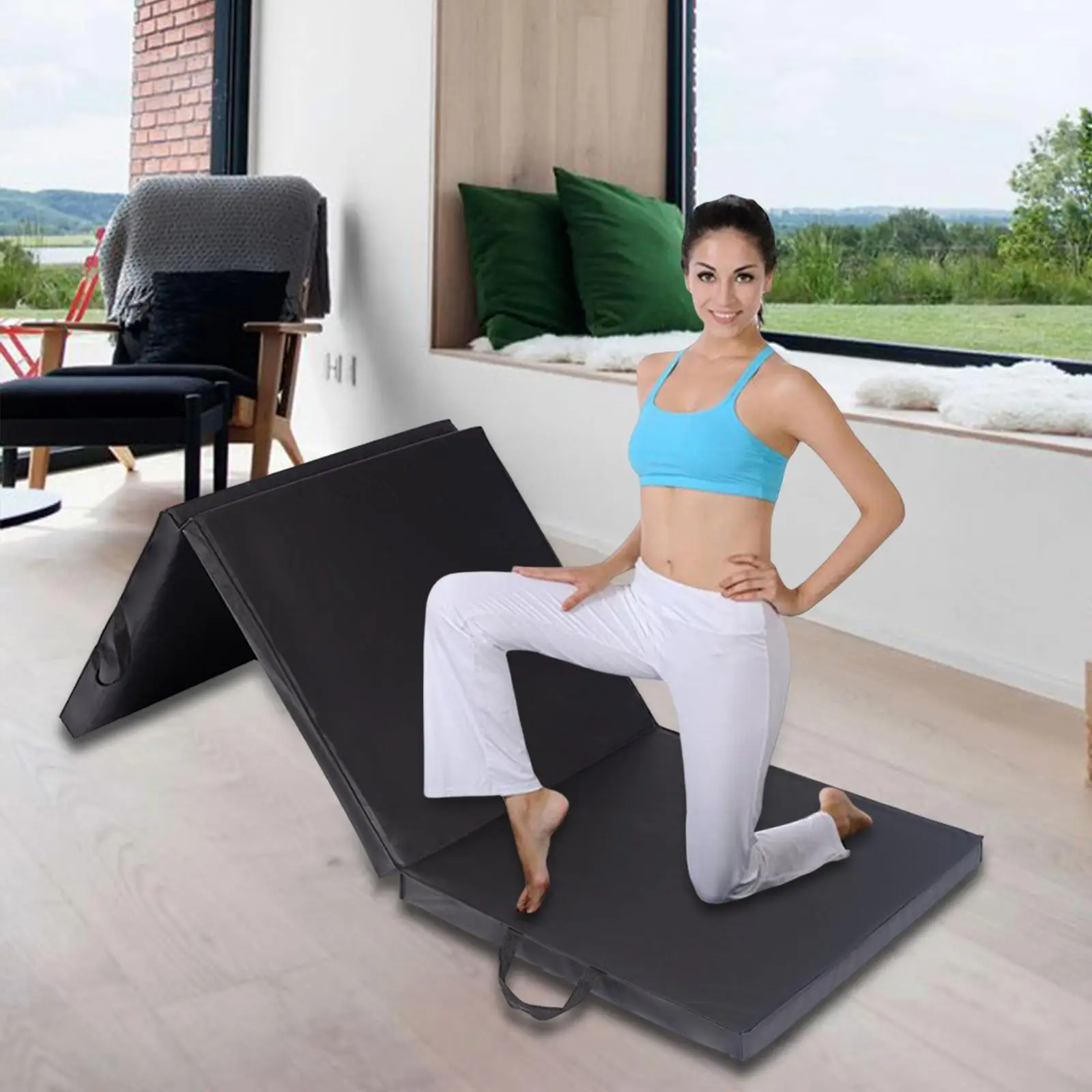 Tri Fold Folding Exercise Mat Home Gym Protective Flooring 3 Panel Foam for Yoga Gymnastics Martial Arts Core Workouts Tumbling