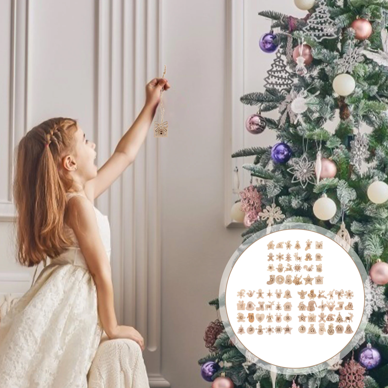 

72Pcs Xmas Advent Calendar Numbers Wooden Hanging Christmas Tree Labels Countdown Numbers for Holiday Decoration