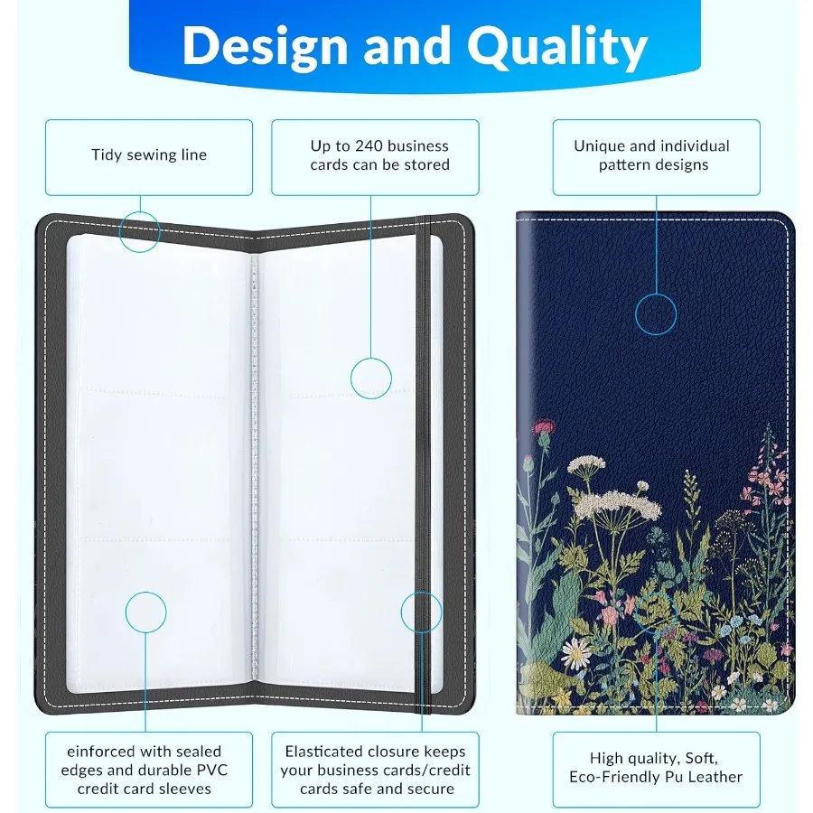منظم بطاقات العمل المصنوع من جلد البولي يوريثان بسعة 240 حامل بطاقات العمل منظم حامل بطاقة الائتمان للنساء والرجال #4