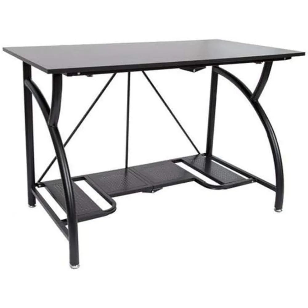 

Large foldable double rack office desk, sturdy steel frame laptop desk, black