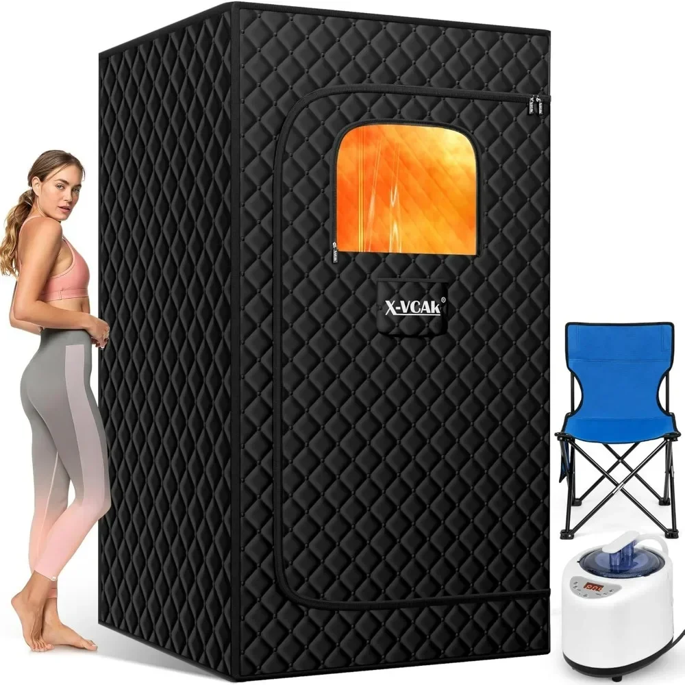 Foldable Steam Sauna, Portable Sauna for Home, Sauna Tent Sauna Box with 3L Steamer, Remote Control, Folding Chair, 9 Levels