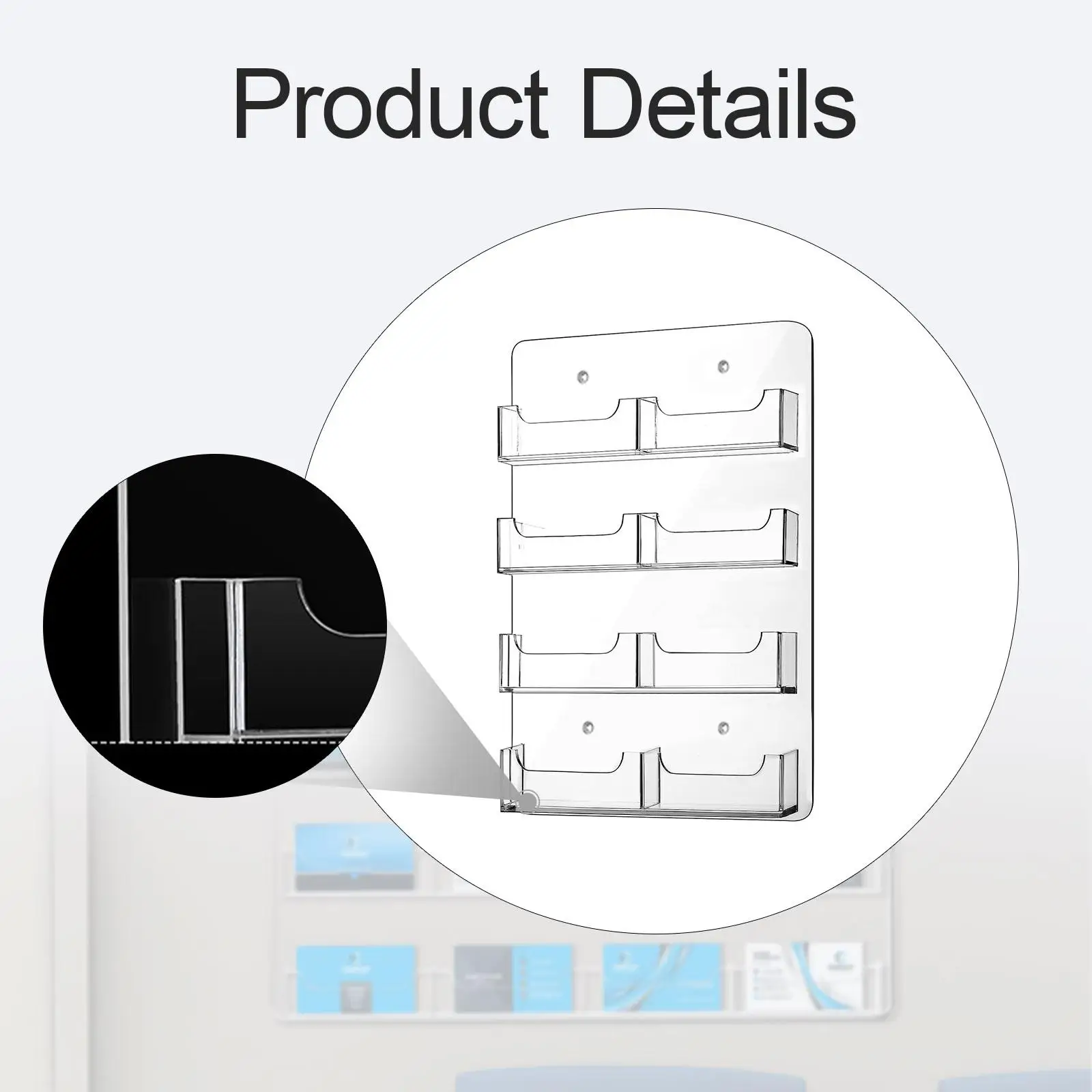 حامل بطاقة عمل أكريليك أفقي مسبق الحفر بطاقة تخزين ملصق عرض موقف معلق تنظيم حامل التسويق #5