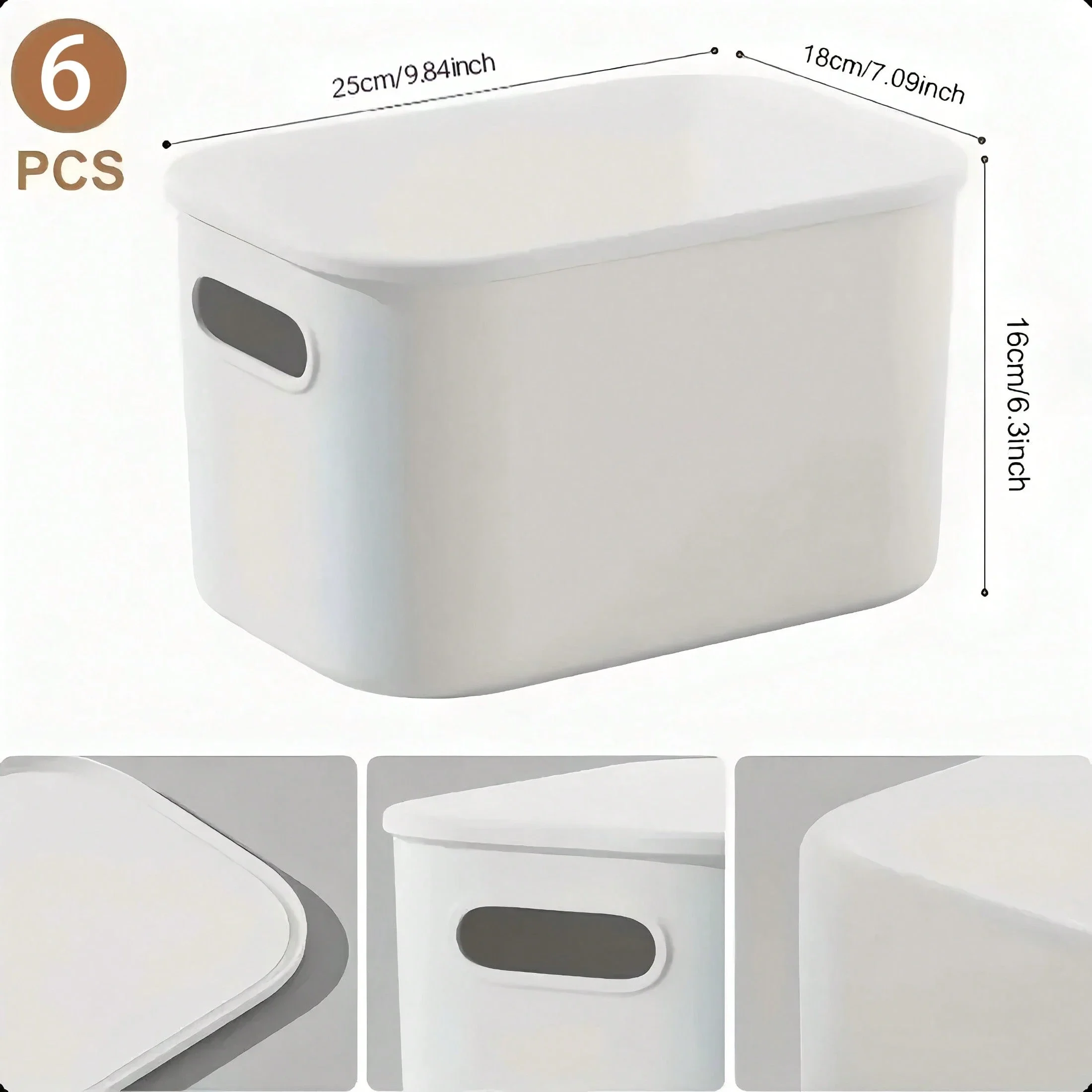 6PC Multi-Color Stackable Plastic Storage Baskets With Lid - Waterproof Space-Saving Organizer For Kitchen Bathroom Bedroom Living Room Dorm Office Daily Supplies