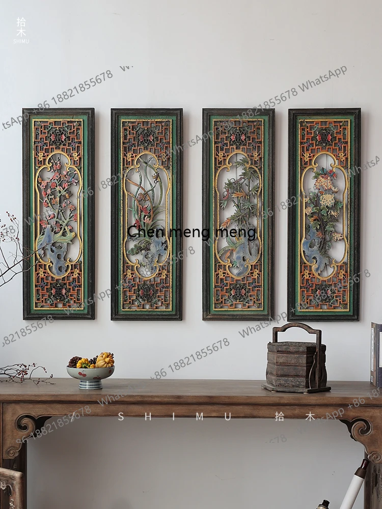 Painted hanging screen old lacquer pendant Chinese antique hanging painting wood carving wall decoration