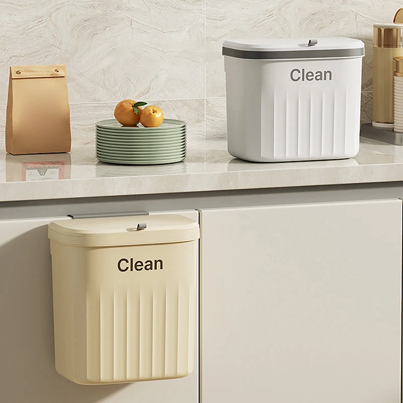 Kitchen Trash Can Wall Mounted Hanging Trash Bin With Lid Garbage Can For Cabinet Under Sink Waste Garbage Compost Bin 8.5/12L