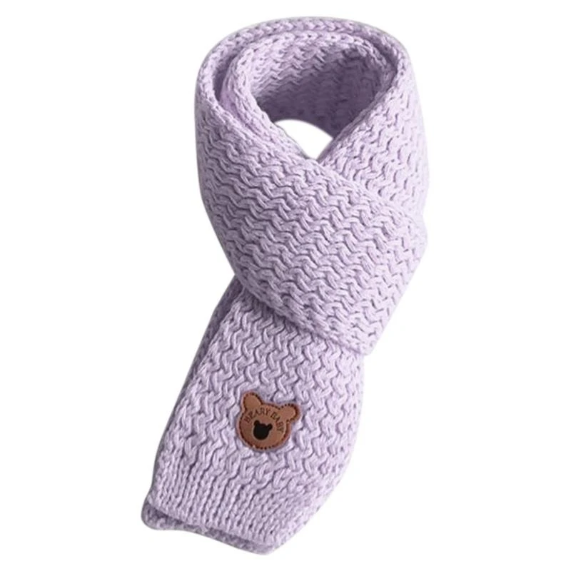 

652F Little Bear Label Knit Scarf Stylish Children's Winter Neck Cover Windproof Neckerchief Handmade Casual Neck Warmer