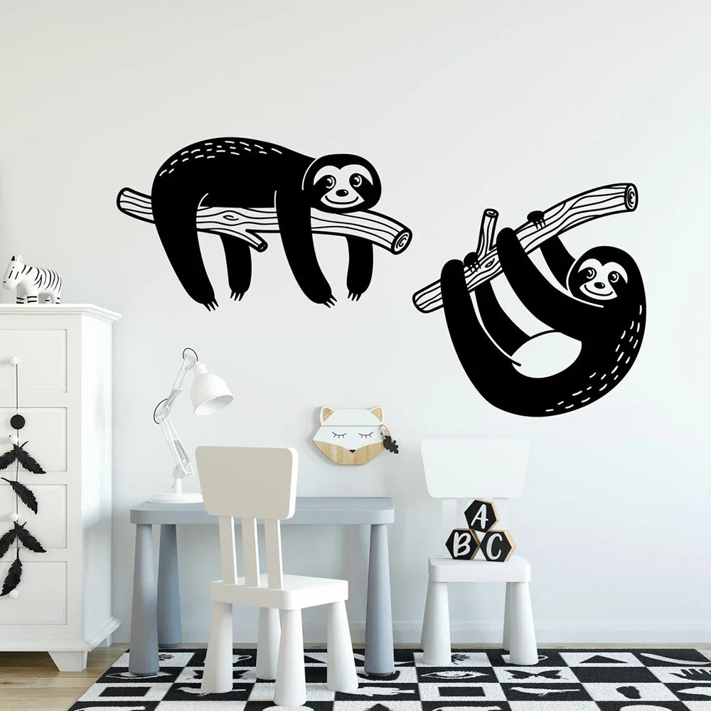 

Set of 2 Sloth Wall Decal Safari Animal Wall Decal Sloth on Tree Wall Decor Vinyl Sticker for Kids Room Nursery Decor Mural C332