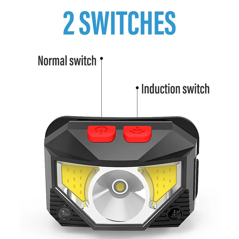 F2 Rechargeable LED Headlamp Sensor Headlight With COB and LED Beads 8 Lighting Modes White and Red Light Fishing Light Camping