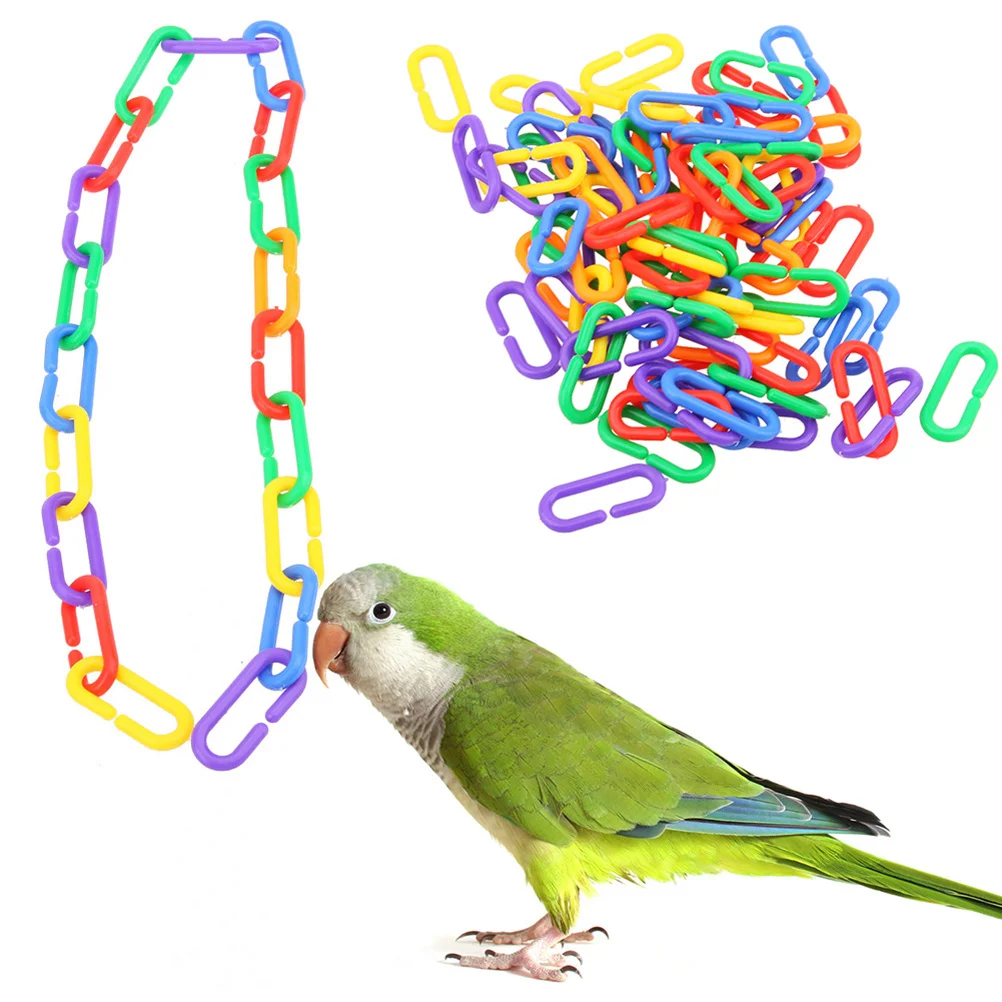 

200Pcs Plastic C-Clips Hooks Chain Links Colorful Fun Design for Parrot Bird Hanging Cage Links Plastic C-Clips