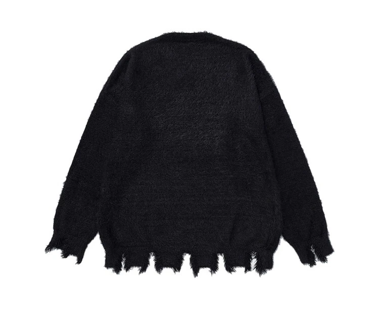 American Style Men's Kitten Jacquard Scarf Decorated Round Neck Black Sweater Couple Style Pink Loose Casual Knitted Top