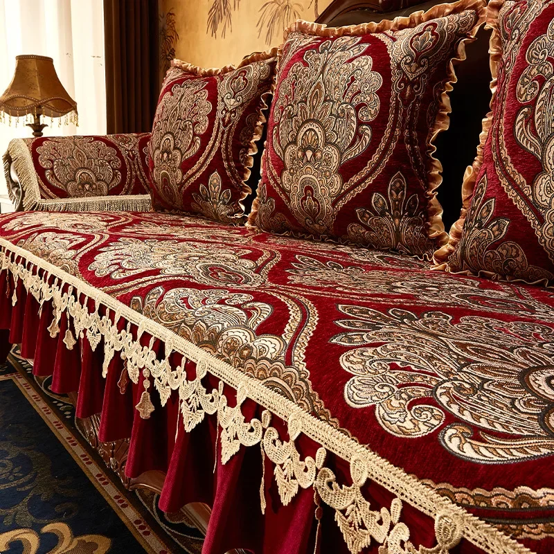 European Retro Chenille Fabric Sofa Cushion Full Non-slip Skirt Cover All Season Universal Sofa Cover Home Decor Cloth