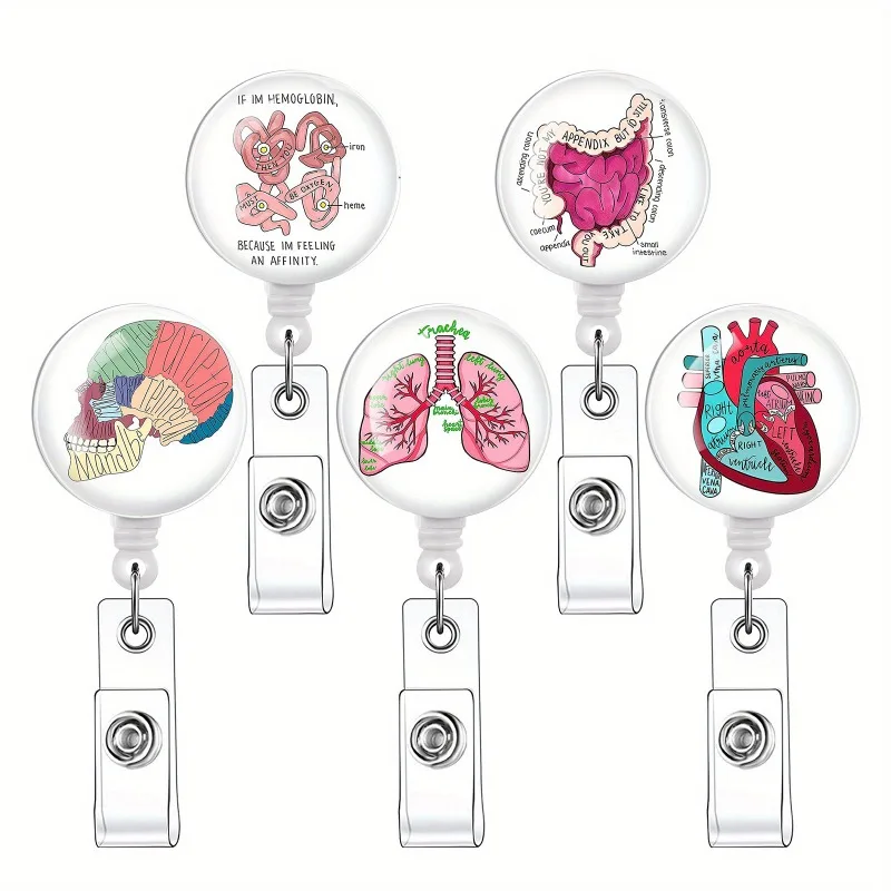 1 Piece Retractable Nurse Badge Reel Fashion Floral Human Organs Hospital Doctor ID Card Holder Keychains Lanyard