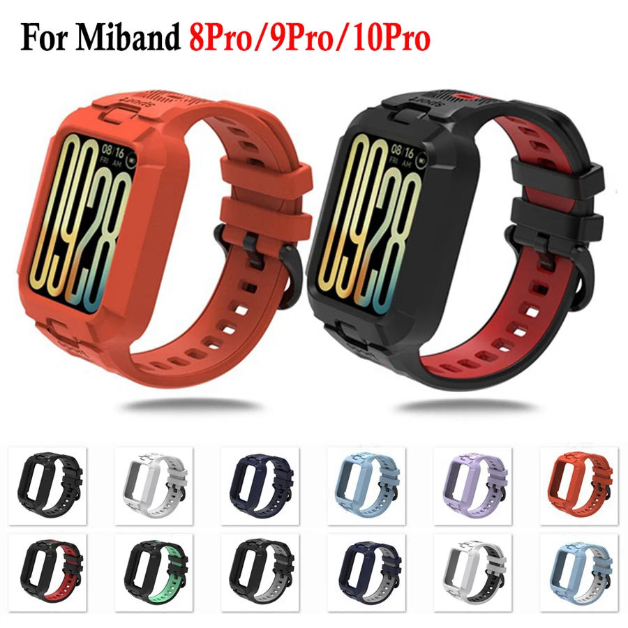 2-in-1 Strap+Case for Xiaomi Mi Band 8/9/10 Pro Smart Watch Sport Strap Wristband for Mi Band 8 9 10 Pro Bracelet Accessories