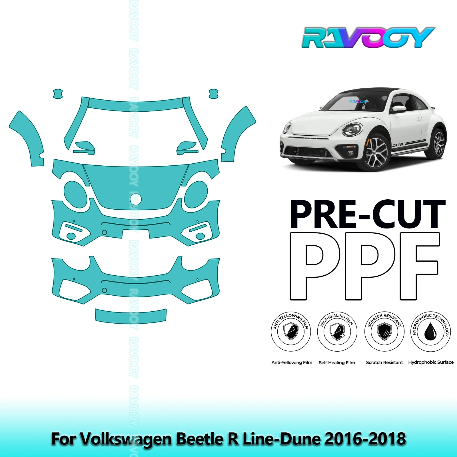 Car Front Kit Clear Bra Precut PPF Paint Protection Film For Volkswagen Beetle R Line-Dune 2016-2018