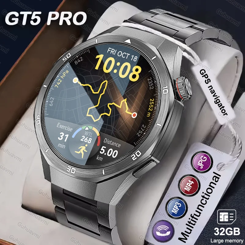 

Новинка 2025 года для HUAWEI GT5 Pro SmartWatch GPS-навигатор HD AMOLED Экран 32 ГБ ОЗУ MP3 и MP4 Декодер Bluetooth Вызов Смарт-браслет Мужчины