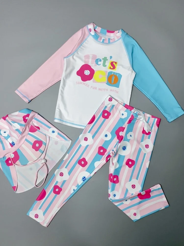 

Детский раздельный купальник для девочек с длинными рукавами, быстросохнущий, из полиэстера и спандекса, для серфинга и снорклинга, модный и милый.