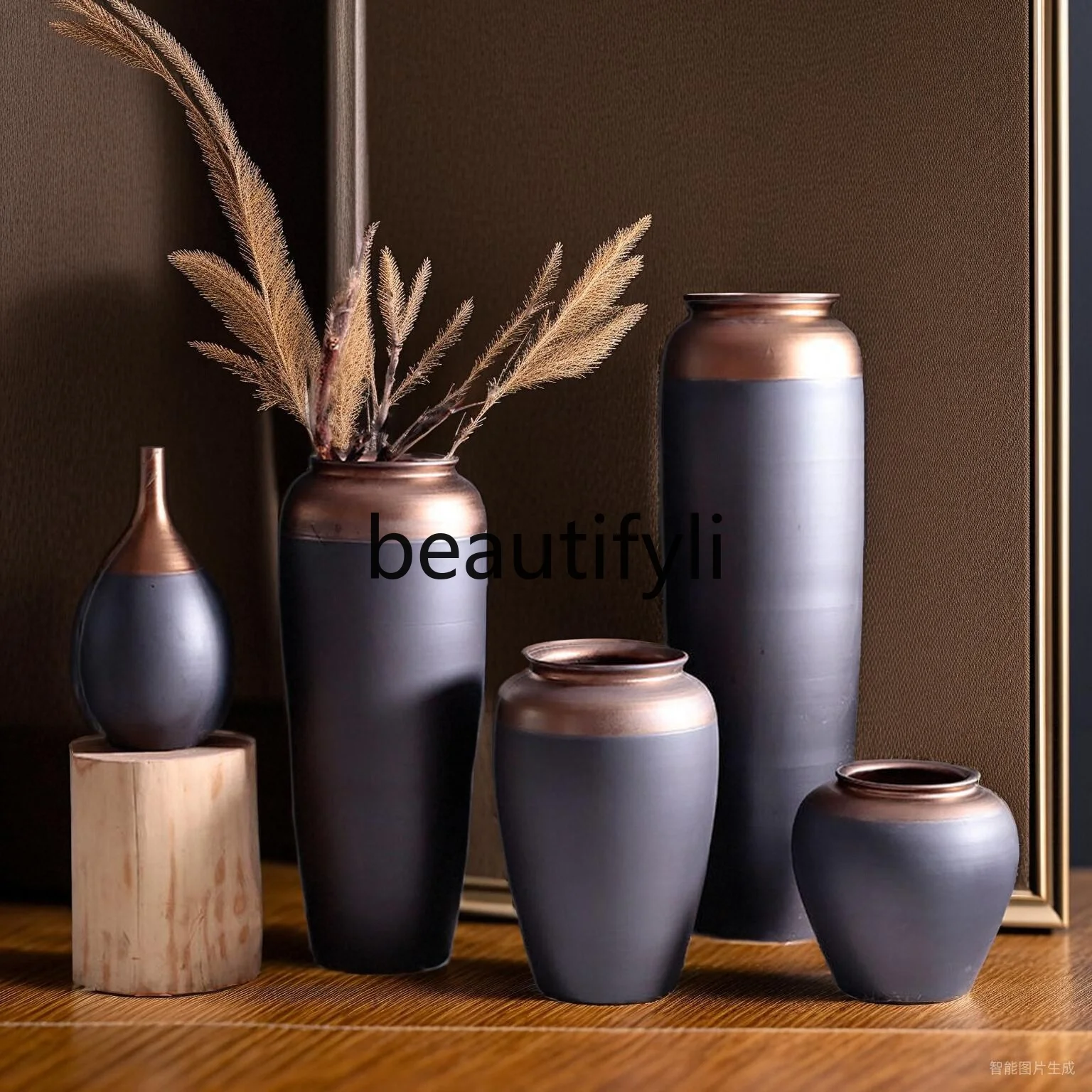 Floor-to-ceiling large vase with flowers Jingdezhen ceramics modern simple European Nordic villa living room flower arrangement