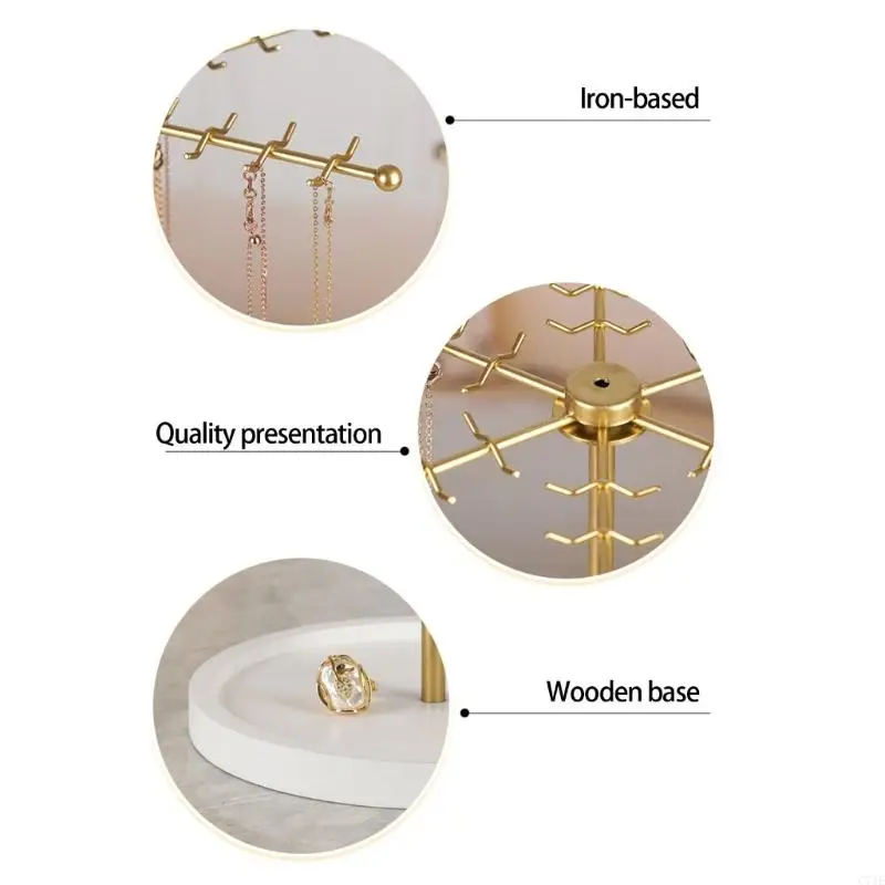  360 Degree Spinning Iron Jewelry Holder Organizes 48 Necklaces Bracelets