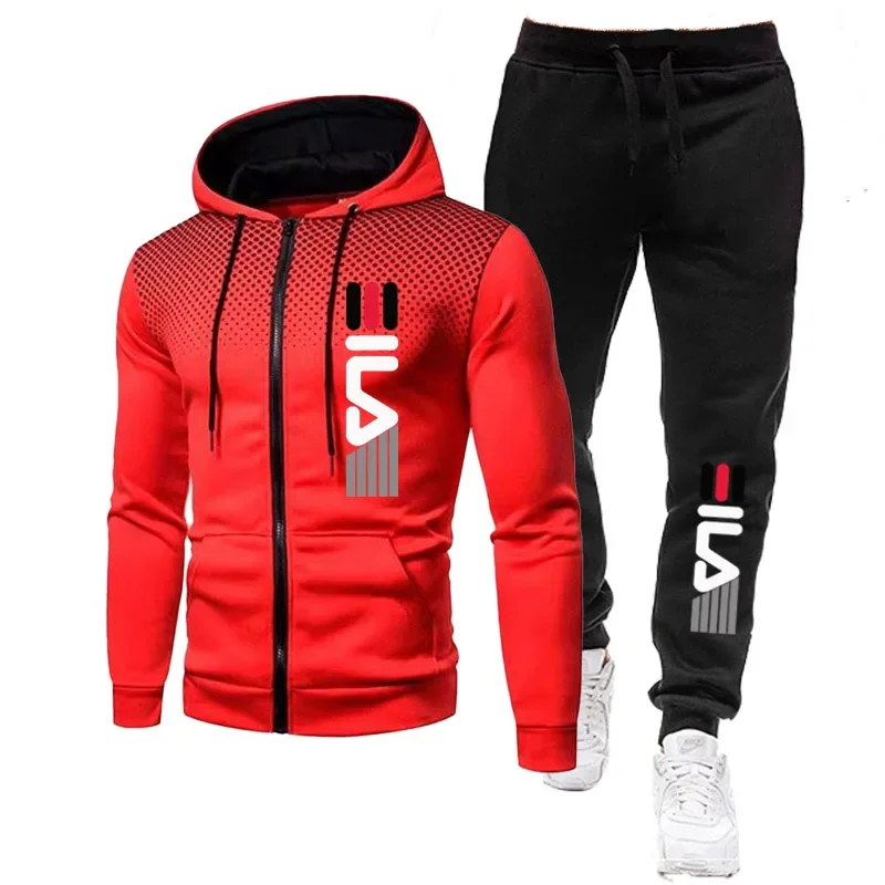 2024summer New Men\'s Clothing Sweatshirt Suit Fall Winter Zipper Suit Hooded Sweater Pants Men\'s Tracksuit Cardigan Two Piece S