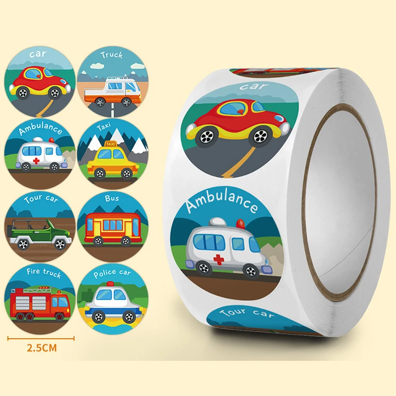 500pcs Cute Cartoon Ambulance Taxi Stickers Children's Educational Toys Sticker for Teacher Reward Kids Stationery Scrapbooking