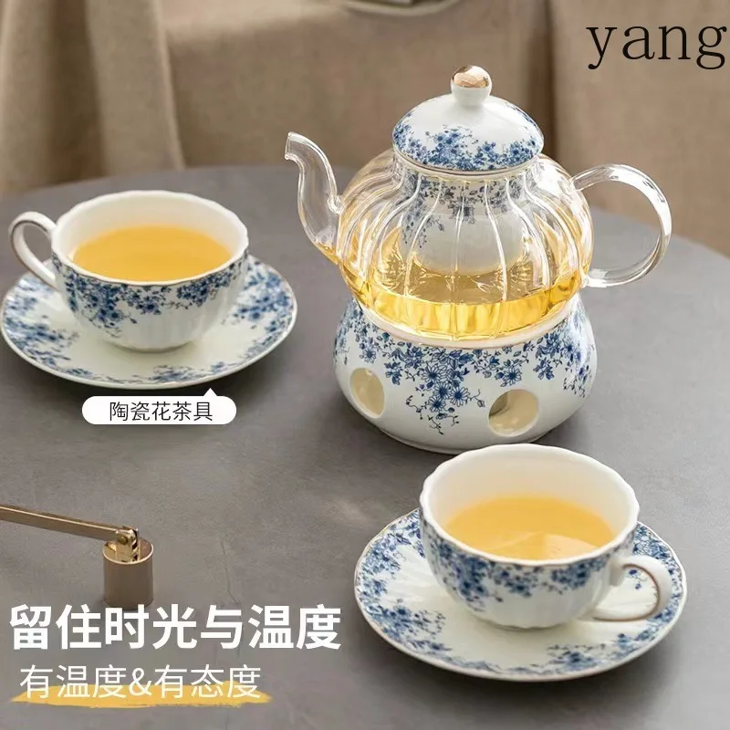CX heating flower and grass tea set blue flower cup saucer coffee cup saucer