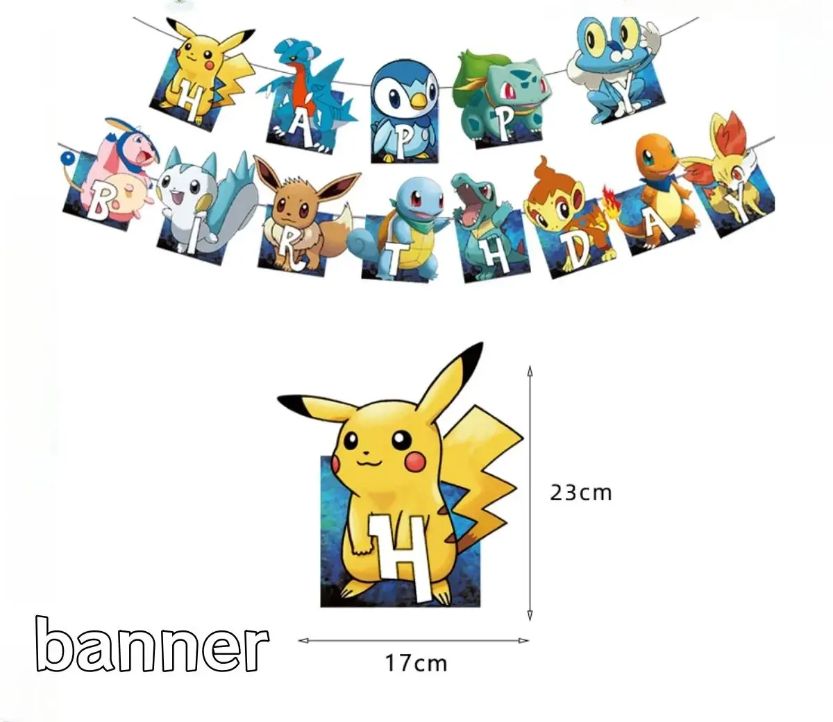 Pokemon Happy Birthday Banner Party Decoration Pikachu Flag Banner Baby Shower Kids Boys Favors Gifts For Party Decor Supplies