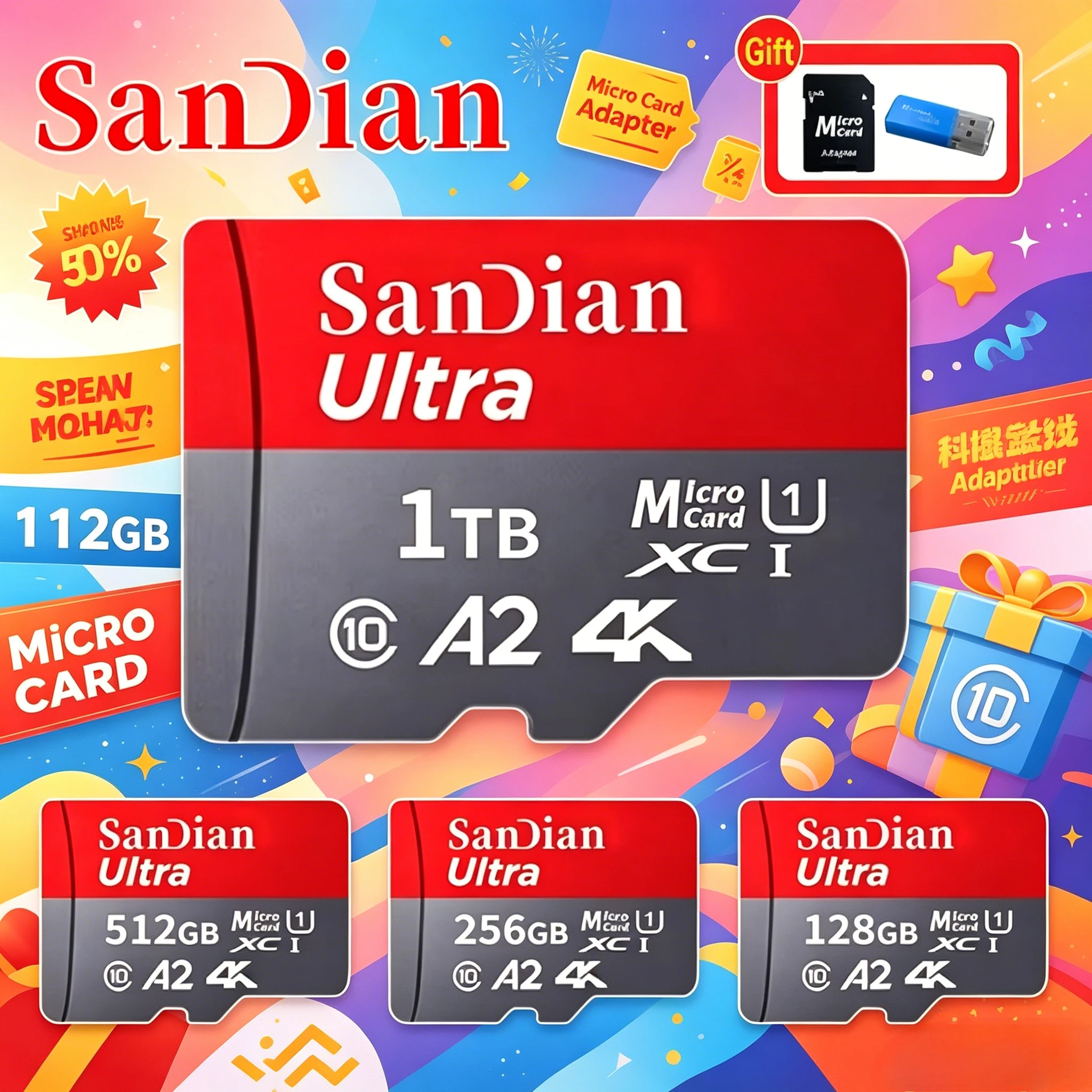 

New High Speed Memory Card 128GB 256GB Class 10 Micro TF SD Card 1TB SD Memory Card For Camera Phones tablets