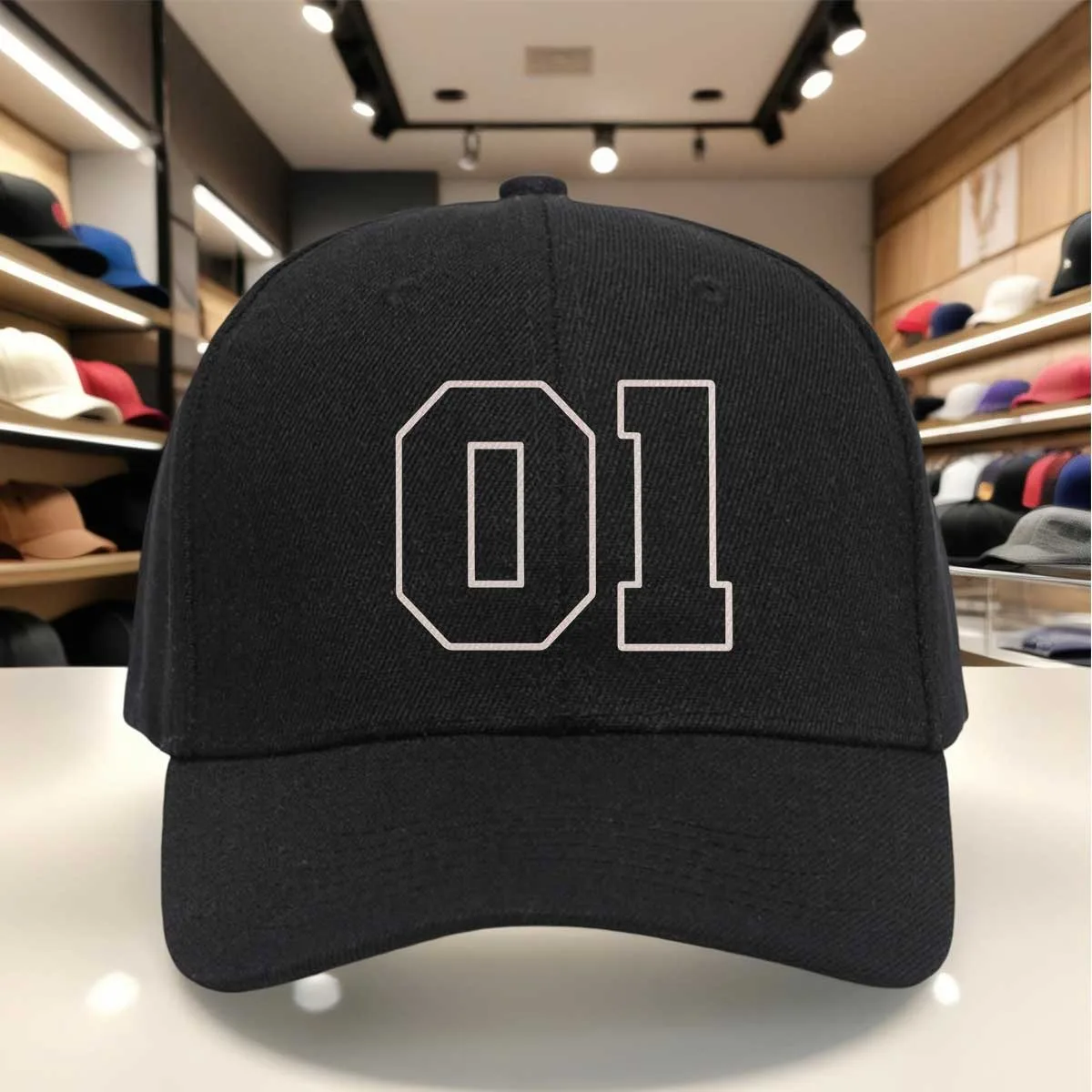 Minimalist Pink Outline Number 01 Print Baseball Cap, Easy Stylish Design, Adjustable Size
