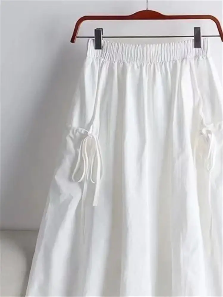 Saia Midi em Linha A de Crimento Médio Estilo F com Cinto, Cordão e Bolso Versão Coreana Cor Sólida Moda Primavera ...