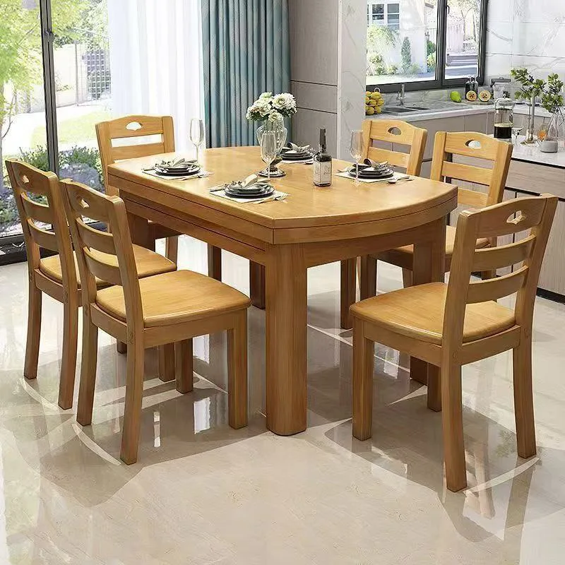 

#Solid Wood Dining Table and Chair Combination Modern Simple Design Retractable Foldable Household Use Factory Direct Supply