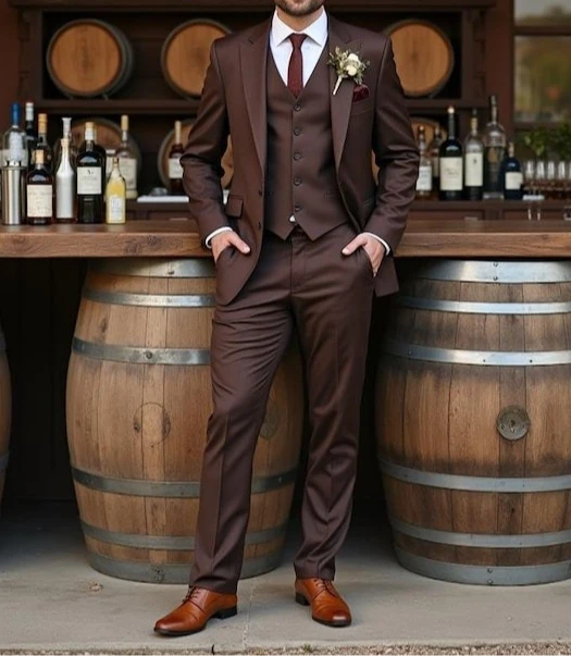 

Custom Brown Slim Fit Suit Elegant Groom