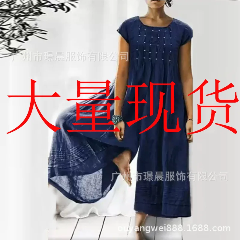 2025 elegante casual manga curta macacão feminino cor sólida comprimento médio algodão camisa de linho macacões longos para o verão mais